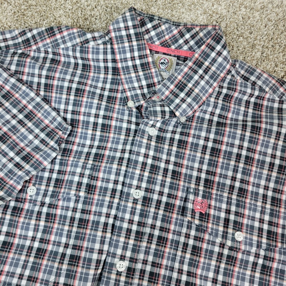 Cinch Mens Medium Multicolor Plaid Button Down Short Sleeve‎ Workshirt